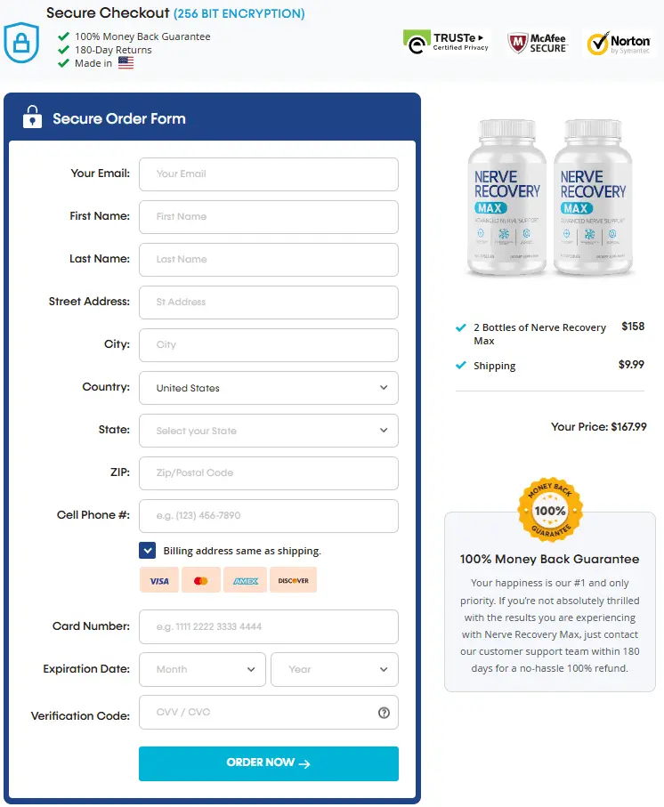 Nerve Recovery Max CheckOut Page